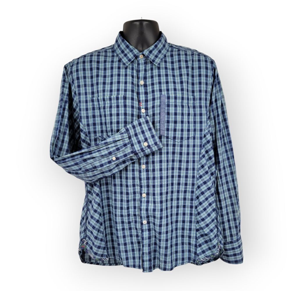 Robert Graham Tailored Fit Cotton Blue Plaid Men's Size Large Button Up Shirt